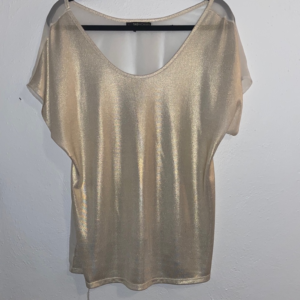 Sheer, gold, drop shoulder blouse